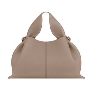 Polène Numéro Neuf Textured Taupe Leather Handbag with Crossbody Strap